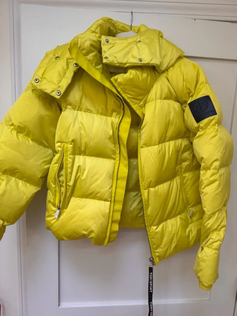Tory Burch Sport Yellow Puffer Jacket with Detachable Hood - Size Medium